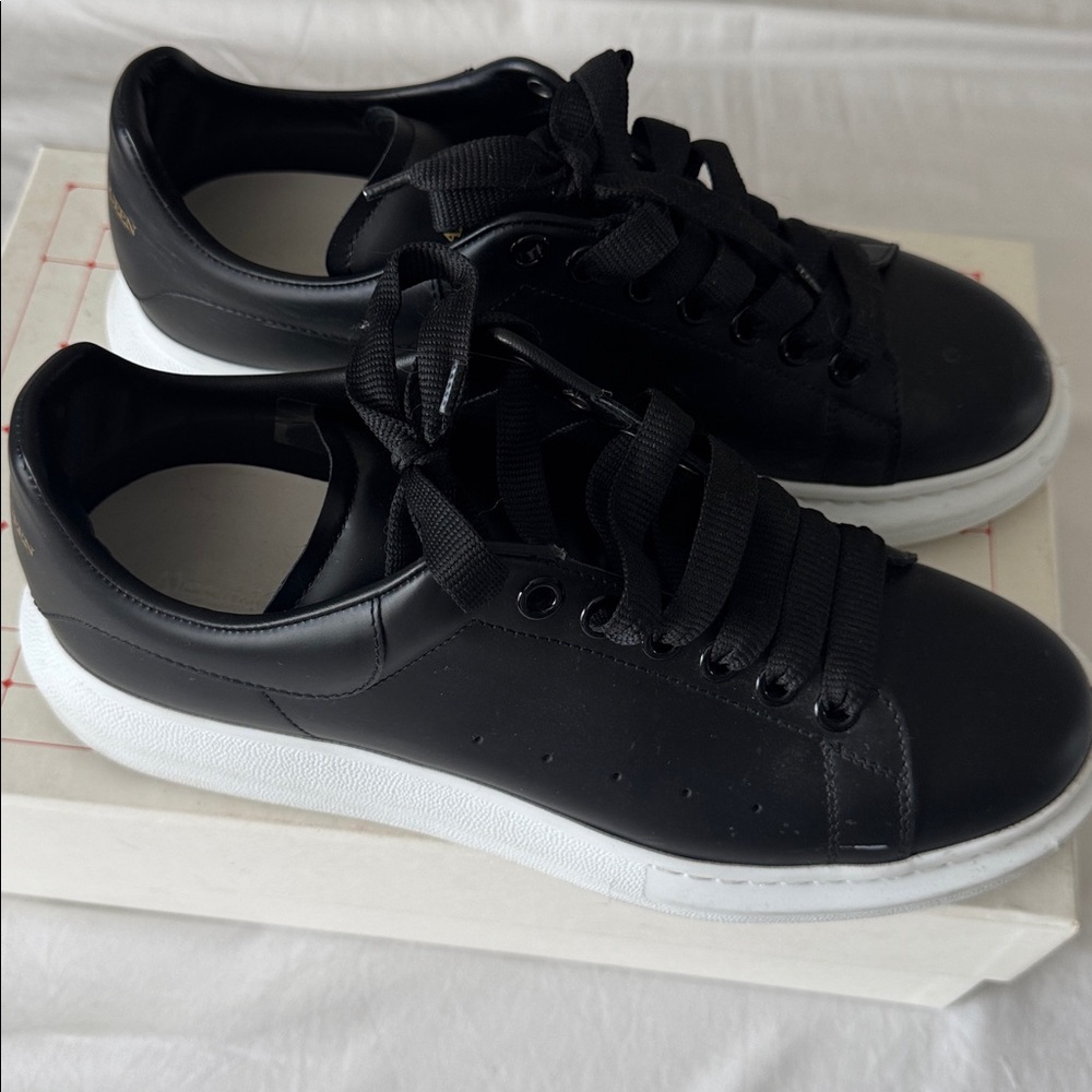 Alexander McQueen Black Leather Sneakers with White Soles